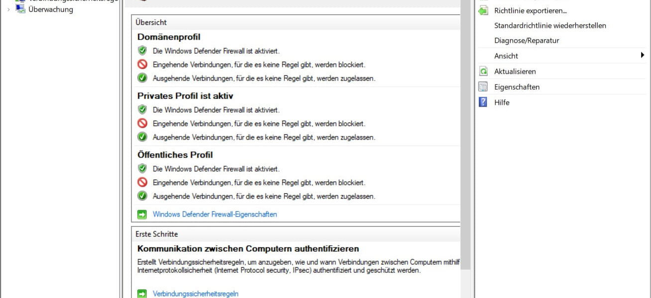 Windows Defender Firewall mit erweiterter Sicherheit