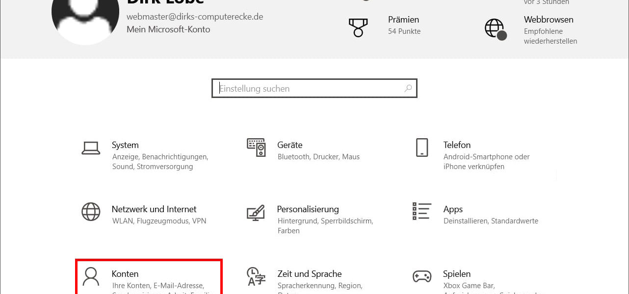 Windows Einstellungen Konten