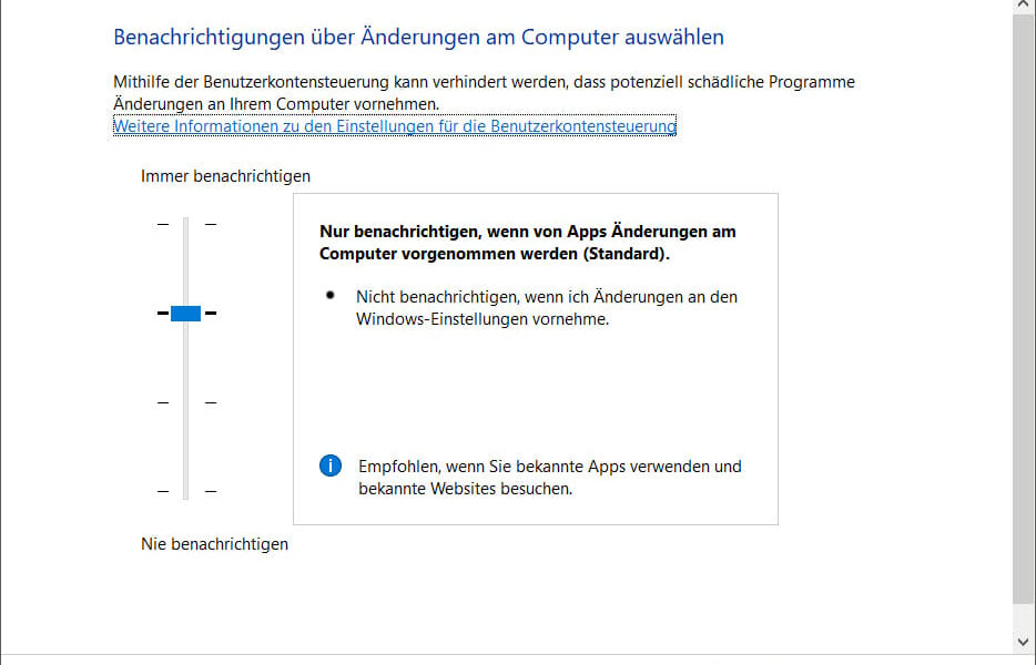 Einstellungen der Benutzerkontensteuerung ändern