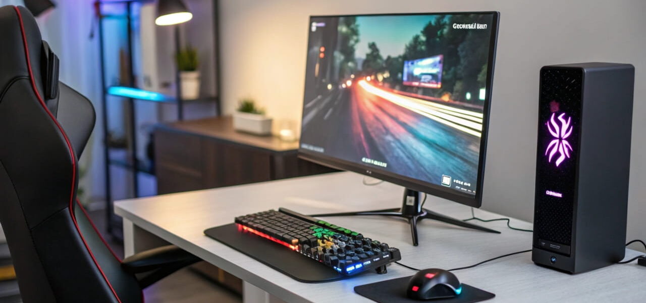 Gaming-Setup mit Monitor, der 144 Hz Bildwiederholfrequenz anzeigt, perfekt für flüssiges Spielerlebnis.