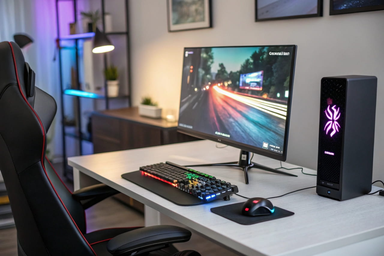 Gaming-Setup mit Monitor, der 144 Hz Bildwiederholfrequenz anzeigt, perfekt für flüssiges Spielerlebnis.