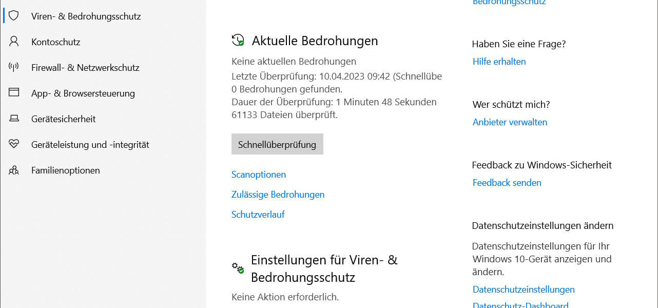 Screenshot aus Windows Defender