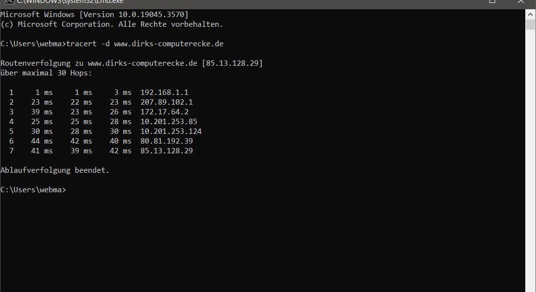 Trace Route (traceroute / tracert) erfolgreich