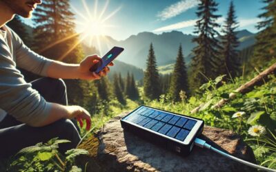 Solar Powerbank lädt Smartphone in einer natürlichen Umgebung auf