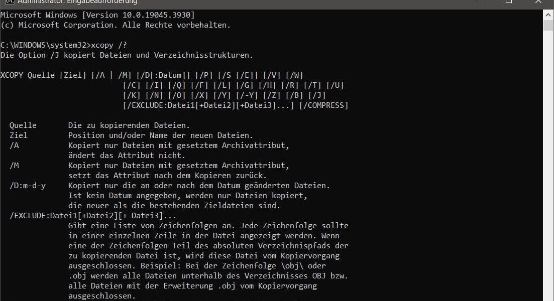 XCOPY Befehle und Parameter