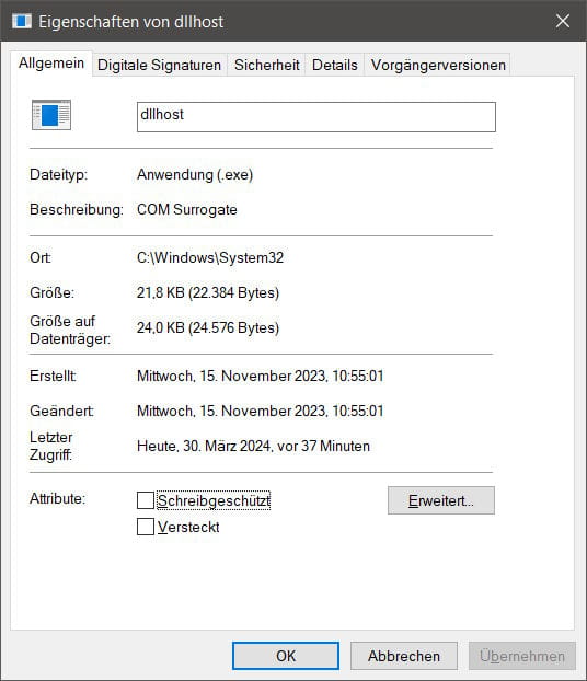 Eigenschaften von dllhost