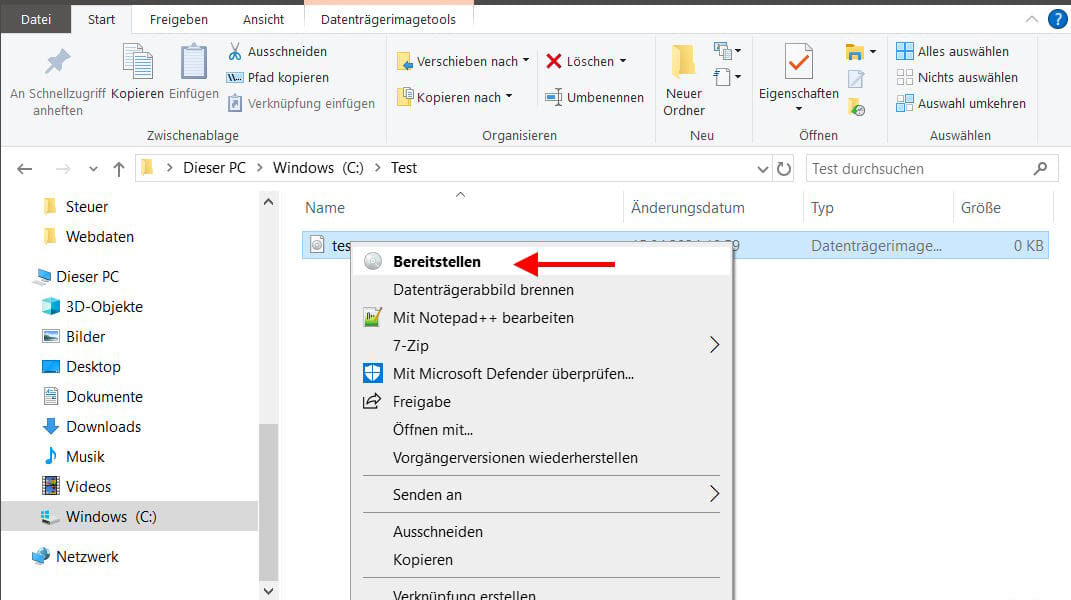 ISO-Abbild in Windows 10 einbinden