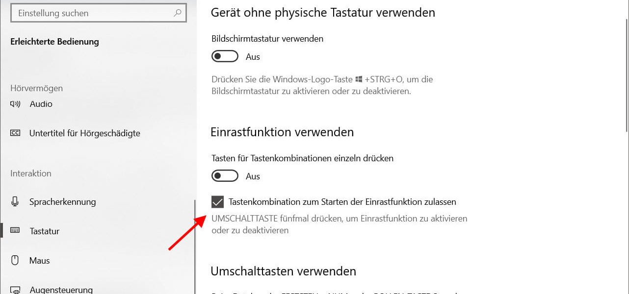 Einrastfunktion aktivieren oder deaktivieren bei Windows 10