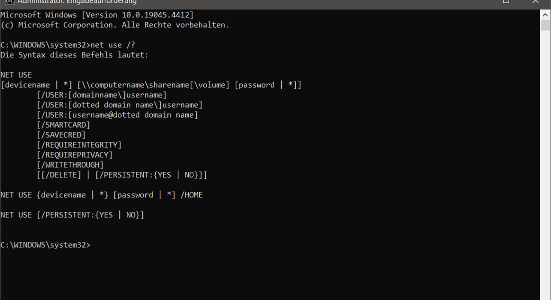 net use Befehle Überblick