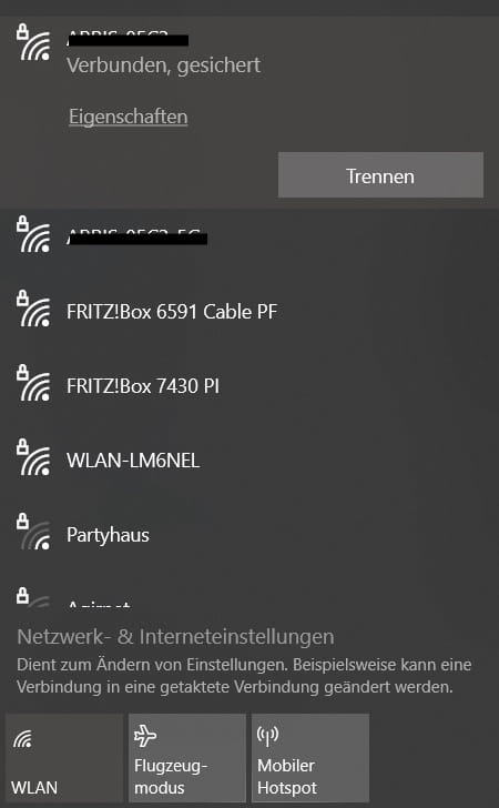 Screenshot WLAN-Namen in meiner Umgebung