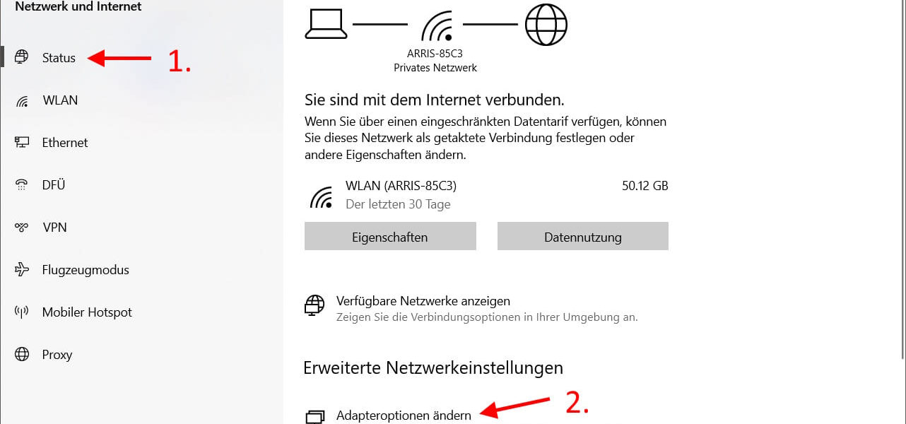 IP-Adresse einstellen bei Windows Schritt 1