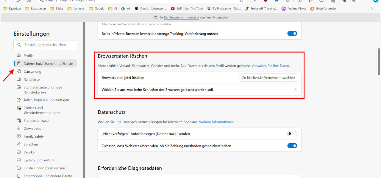 Microsoft Edge Browserverlauf löschen