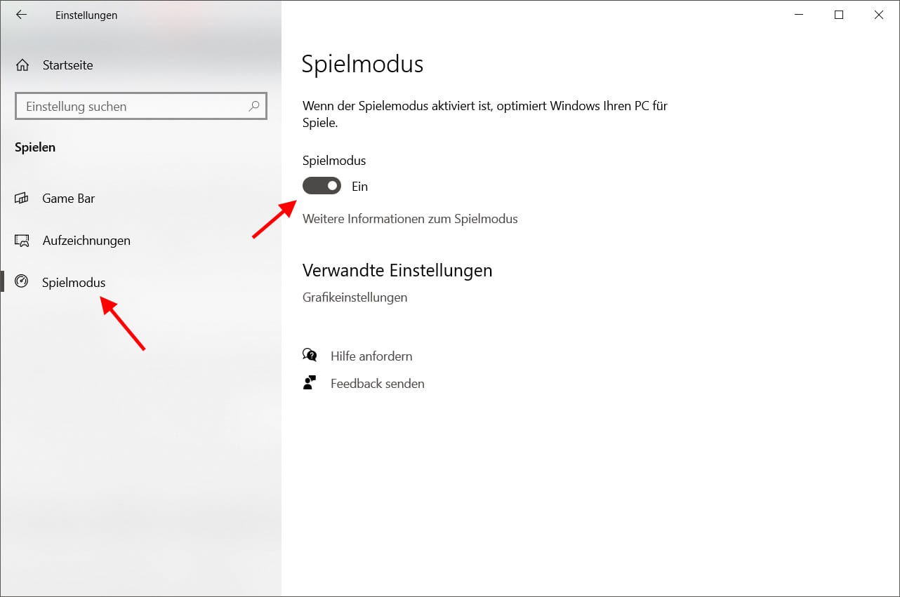 Spielmodus aktivieren in Windows 10