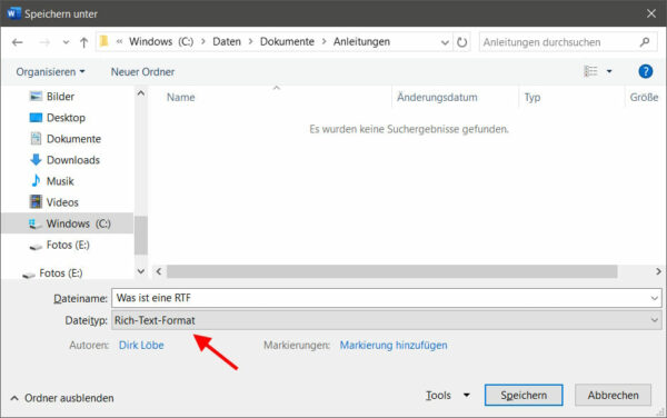 RTF-Datei speichern erstellen in Word