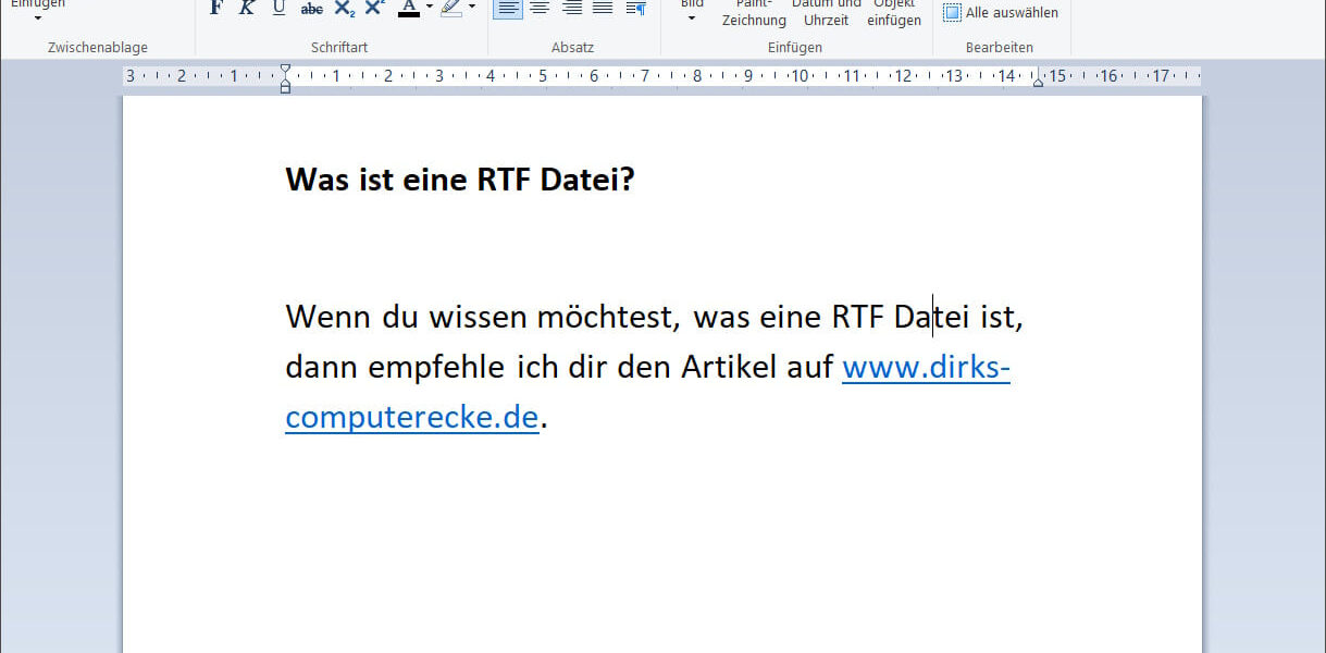 RTF Datei in WordPad geöffnet