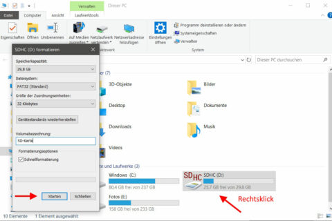 SD-Karte formatieren im Windows-Explorer