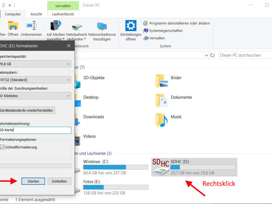 SD-Karte formatieren im Windows-Explorer