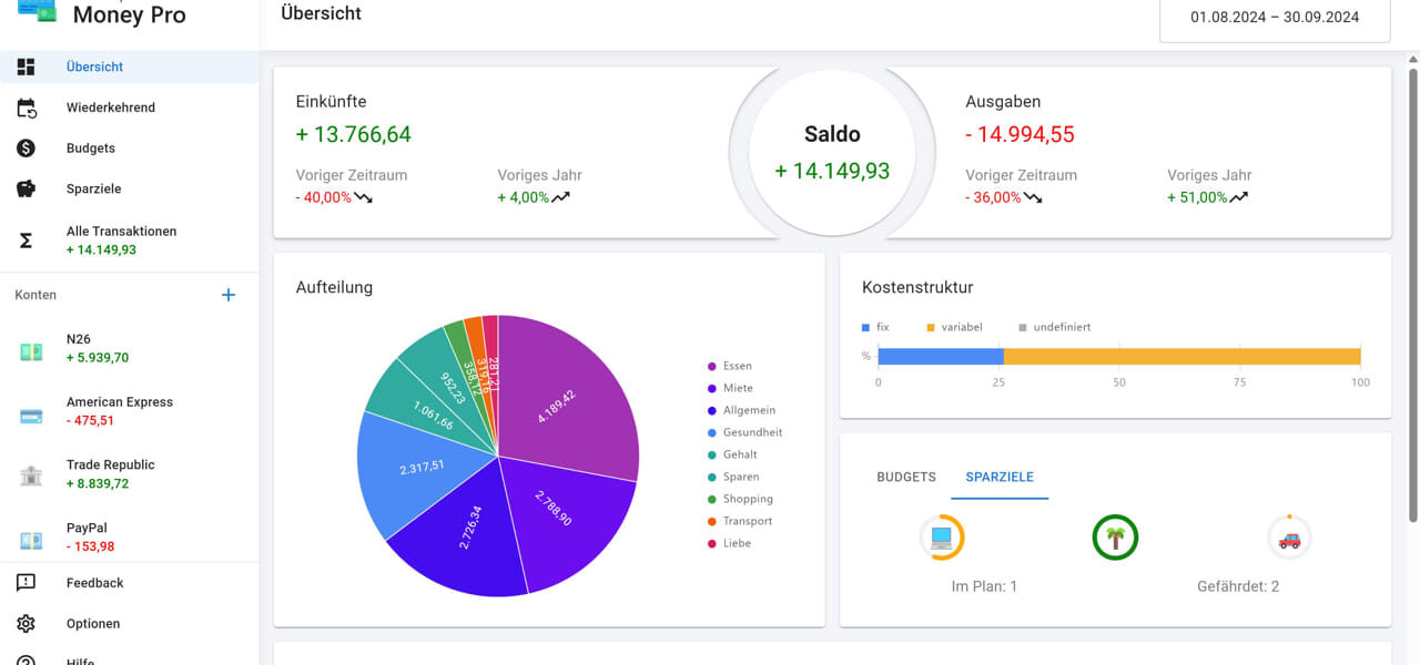 Ashampoo Money Pro Finanzübersicht