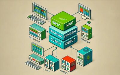 Diagramm des EVA-Prinzips (Eingabe, Verarbeitung, Ausgabe) zur Datenverarbeitung