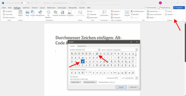 Durchmesser-Zeichen in Windows-Programmen einfügen