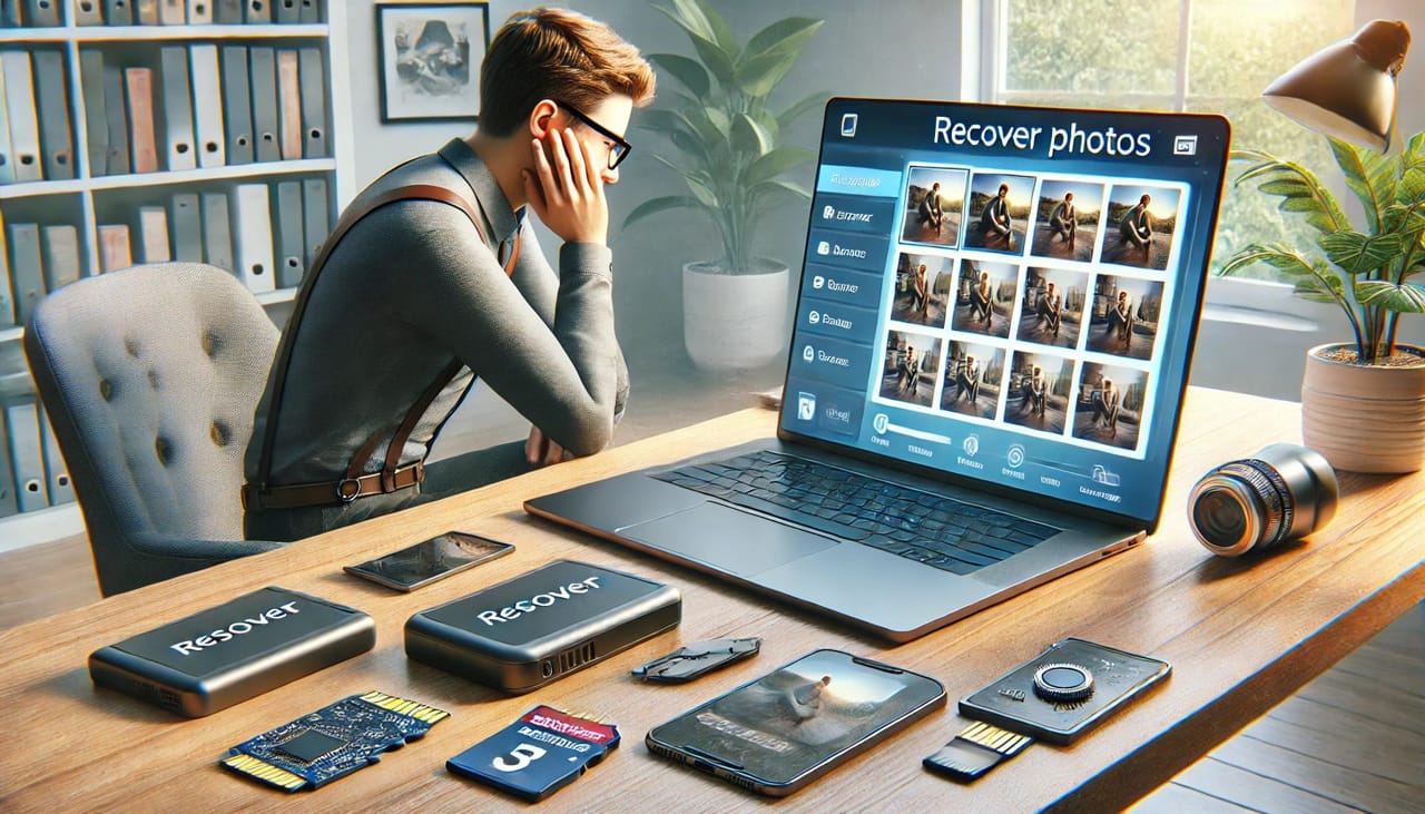 Person am Laptop bei der Wiederherstellung gelöschter Bilder