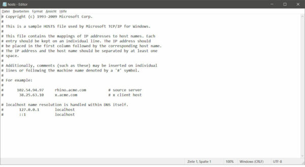 Hosts-Datei bei Windows 10