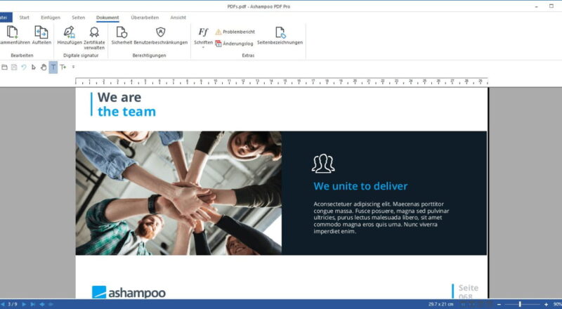 Screenshot der Bearbeitungsoberfläche von Ashampoo PDF Pro 4