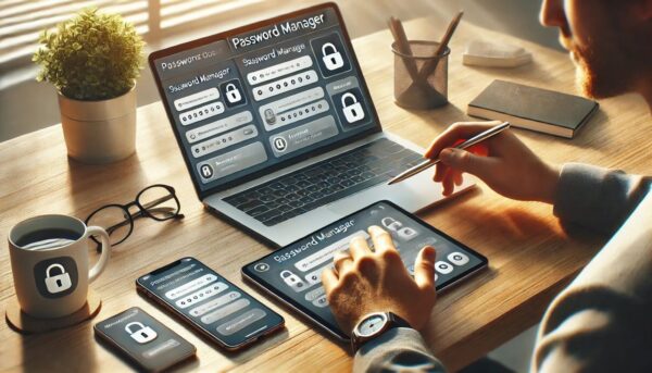 Passwort-Manager synchronisiert auf Laptop, Smartphone und Tablet für einfachen Alltag.