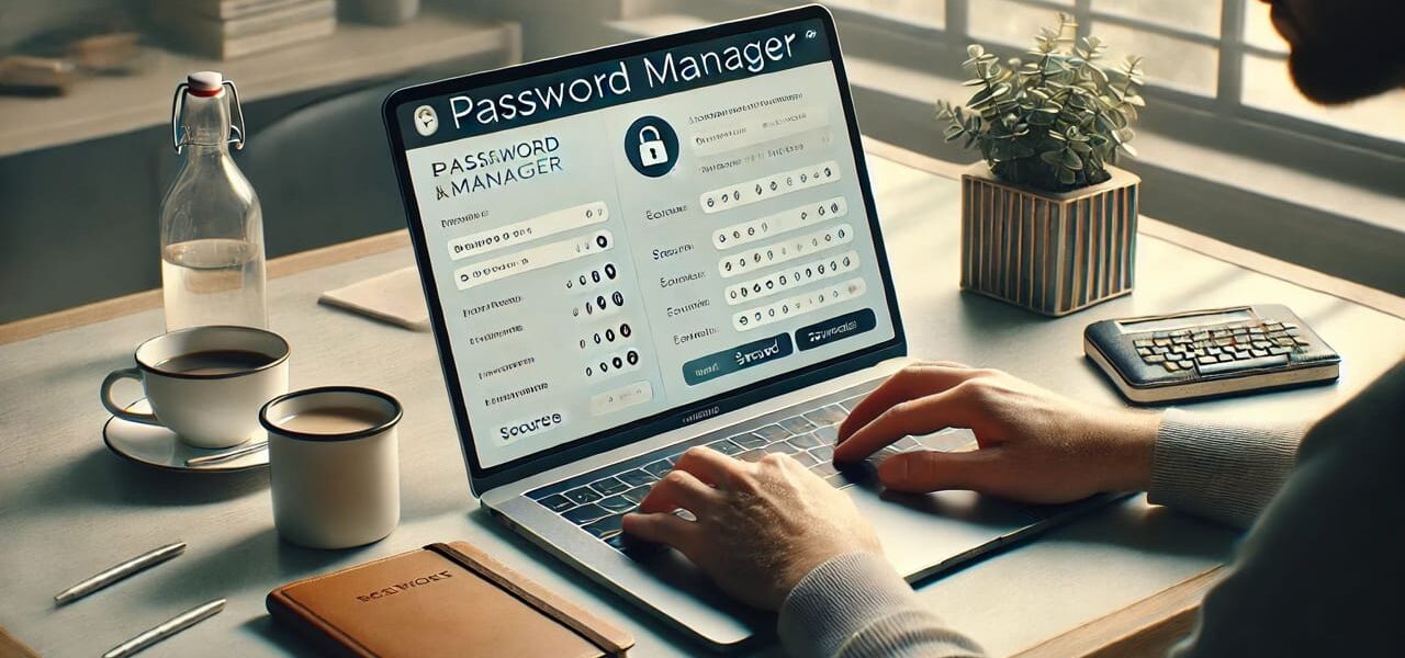 Person nutzt einen Passwort-Manager auf einem Laptop zur sicheren Verwaltung von Passwörtern.