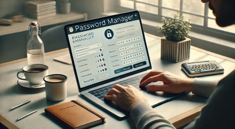 Person nutzt einen Passwort-Manager auf einem Laptop zur sicheren Verwaltung von Passwörtern.
