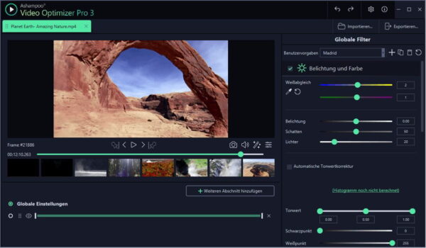 Ashampoo Video Optimizer Pro 3 Belichtung und Farbe anpassen