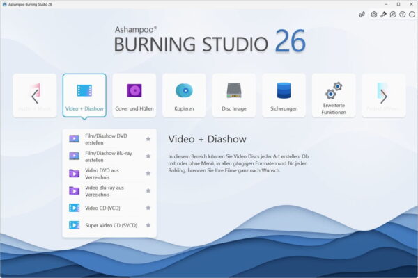 Ashampoo Burning Studio 26 Hauptmenü