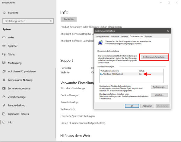 Systemwiederherstellung unter Windows aktivieren und nutzen