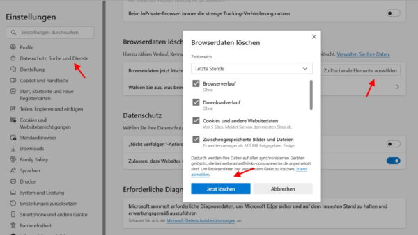 Suchanfragen in Microsoft Edge löschen