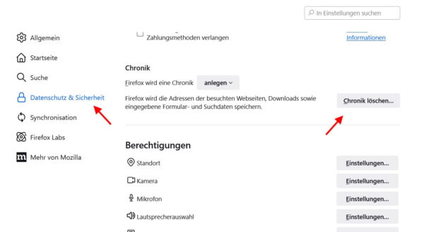 Suchanfragen in Mozilla Firefox löschen