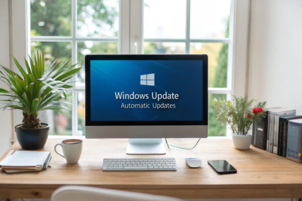 Windows Update-Einstellungen mit aktivierter automatischer Update-Option, gezeigt auf einem Bildschirm in einem modernen Arbeitsplatz.