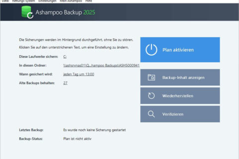 Screenshot der Benutzeroberfläche von Ashampoo Backup 2025 mit Einstellungen für automatische Datensicherungen.