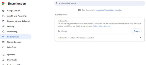 Einstellungen in Google Chrome zum Ändern der Standardsuchmaschine – Google als Standardsuchmaschine festlegen.