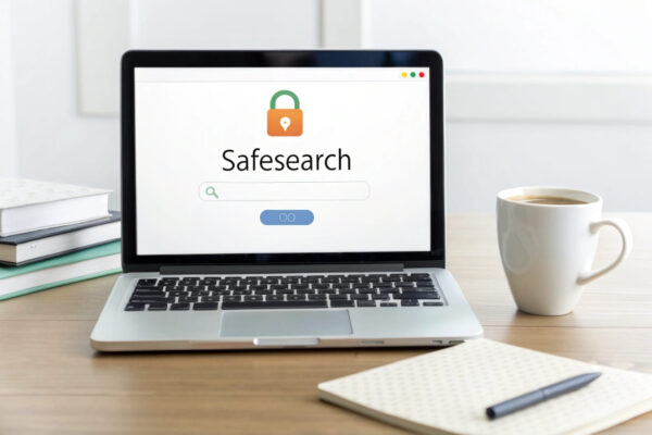 Google-Suchseite mit aktivierter SafeSearch-Funktion für sicheres Surfen.