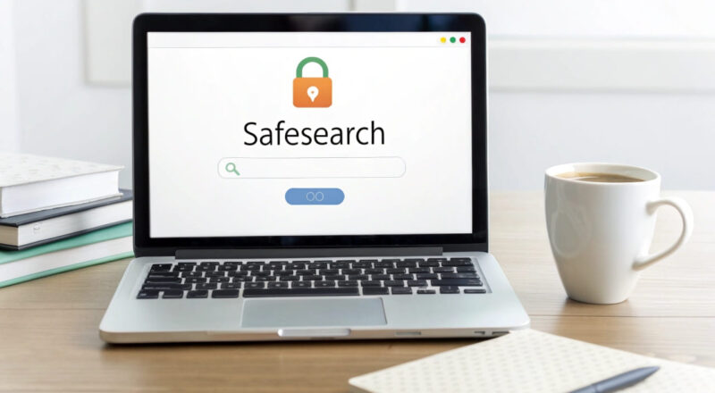 Google-Suchseite mit aktivierter SafeSearch-Funktion für sicheres Surfen.