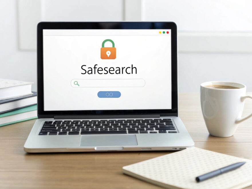 Google-Suchseite mit aktivierter SafeSearch-Funktion für sicheres Surfen.