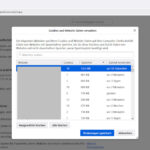 Firefox Cookies manuell löschen: Einstellungen im Browser mit geöffnetem Fenster zur Verwaltung von Cookies und Website-Daten.