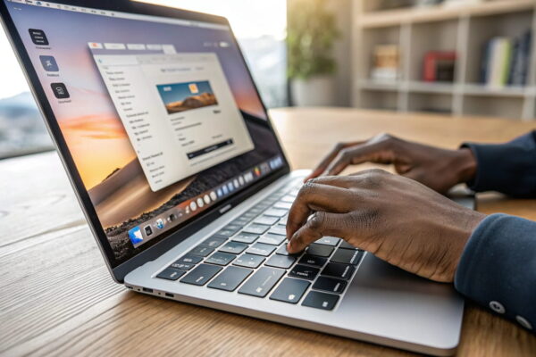 Person drückt die STRG-Taste auf einer Laptop-Tastatur, während ein Webbrowser mit mehreren offenen Tabs angezeigt wird.