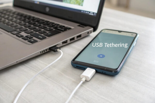 USB-Tethering aktiviert: Smartphone teilt Internet mit Laptop