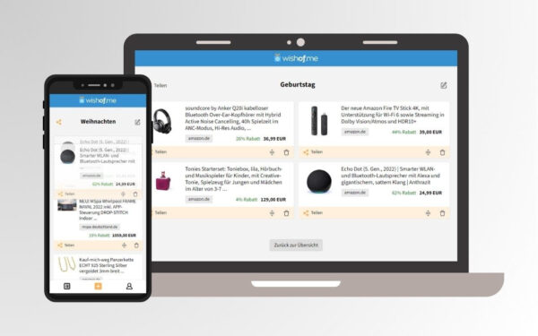 Digitale Wunschlisten auf Smartphone und Laptop mit der Wunschlisten-App WishOf.Me.